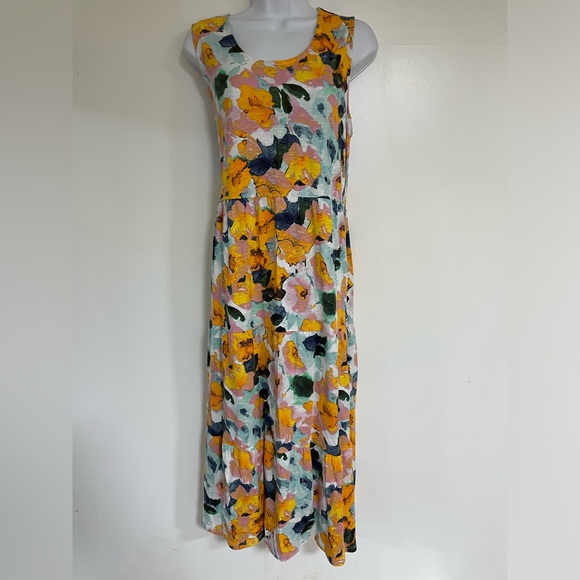 Denim & Co. Beach - Linen Blend Knit Midi Dress with Pockets - Gold Floral - Picture 7 of 7